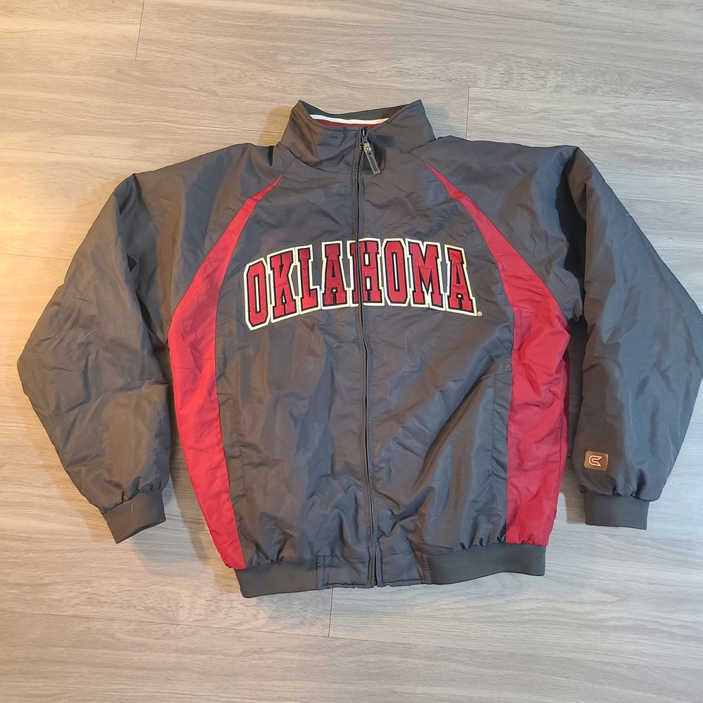 Vintage Oklahoma Sooners Colosseum Athletics Men's Gray and Red Jacket Zip Up
